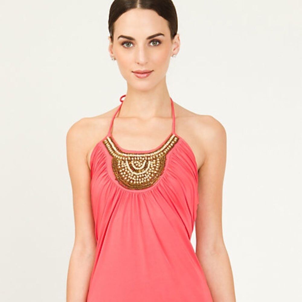 Coral Halter Top with Beaded Embellishments NWT